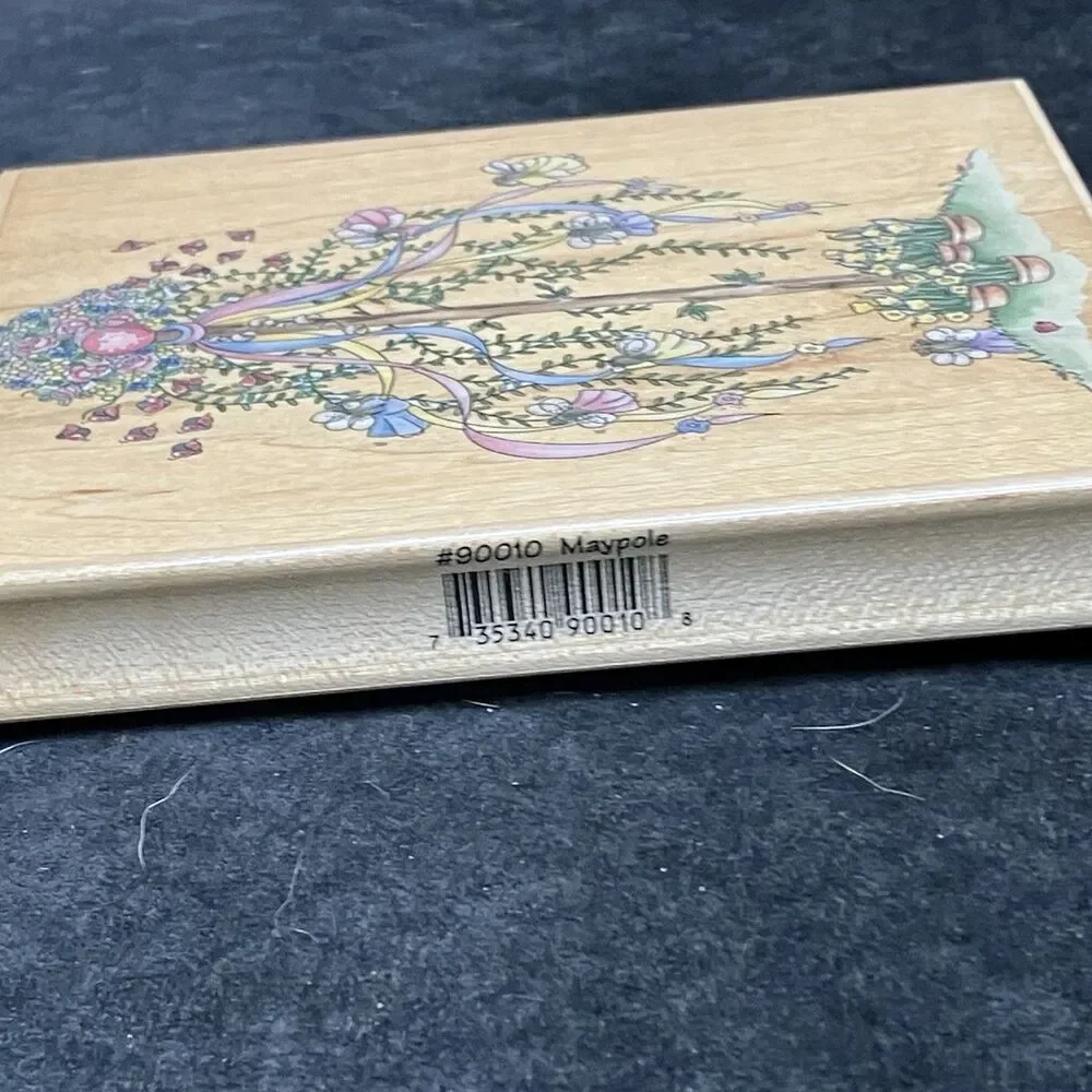 Stamps Happen Large Maypole Rubber Stamp Linda Grayson Flowers Spring Ribbons